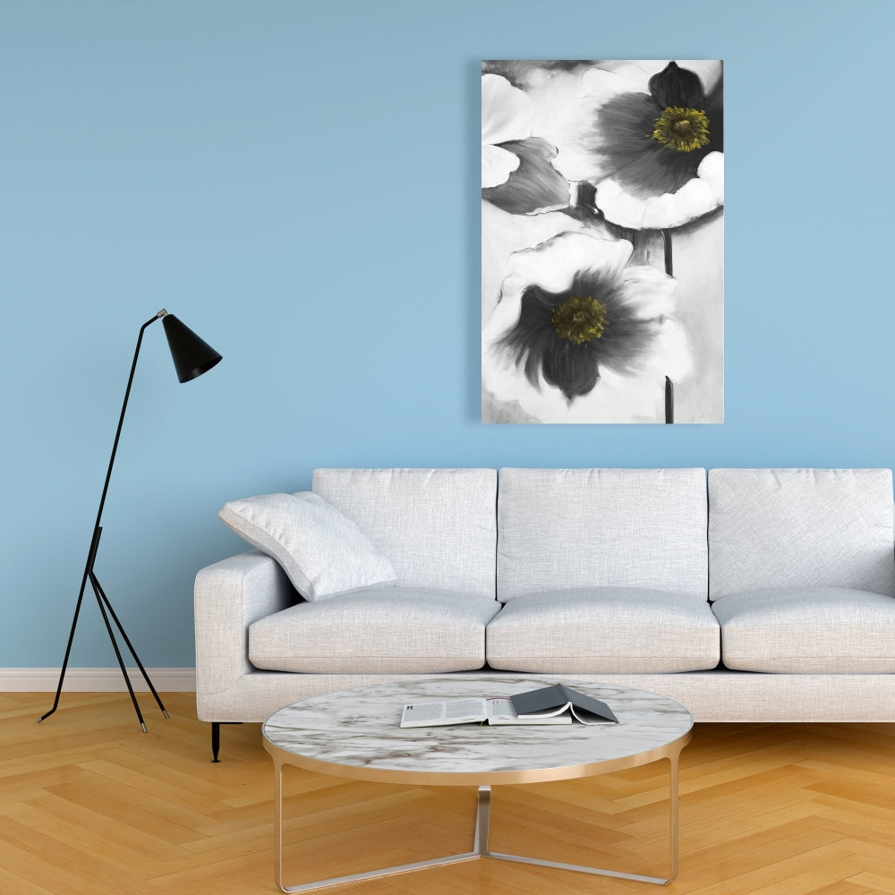 Black and White Floral Canvas - Botanical Home Decor