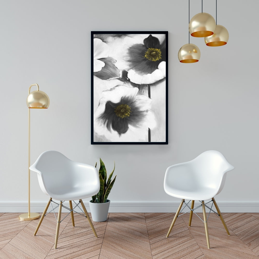 Black and White Flowers Framed Canvas - Botanical Home Decor