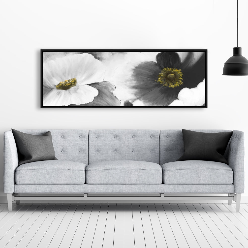 Black and White Flowers Framed Canvas - Botanical Home Decor