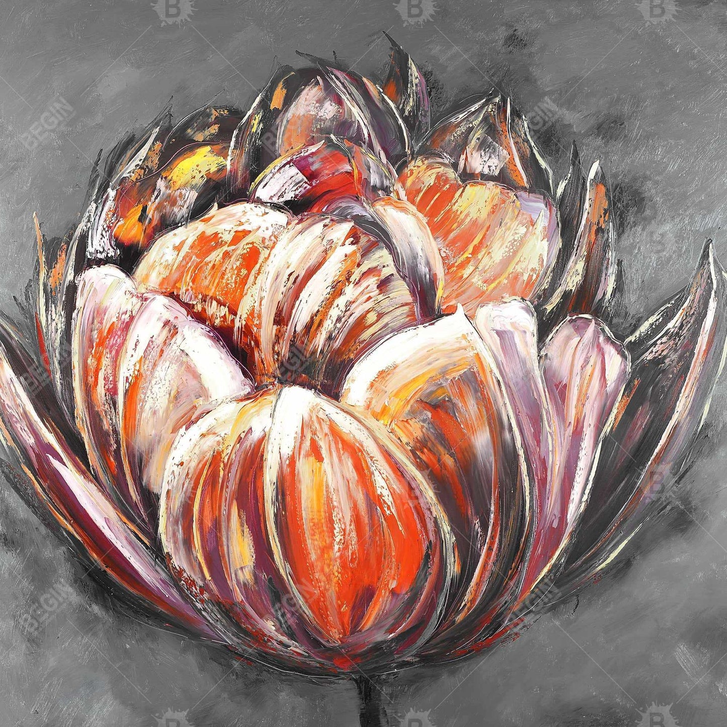 Double Orange Tulip | Red Framed Canvas | Home Decor Art