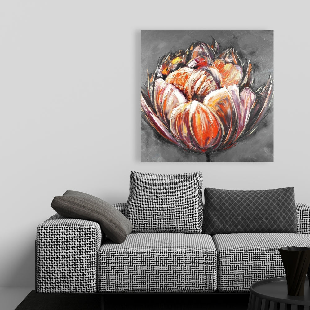 Red Floral Botanical Canvas - Double Abstract Orange Tulip