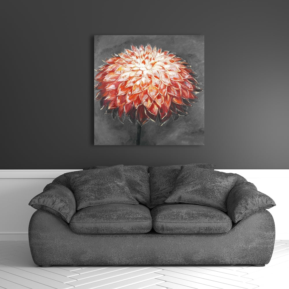 Gray Botanical Canvas - Abstract Dahlia Flower for Home Decor