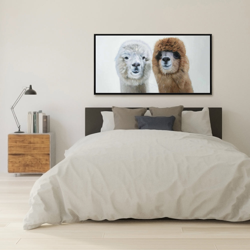 Décoration rustique de ferme | Toile encadrée « Deux lamas » pour chambre