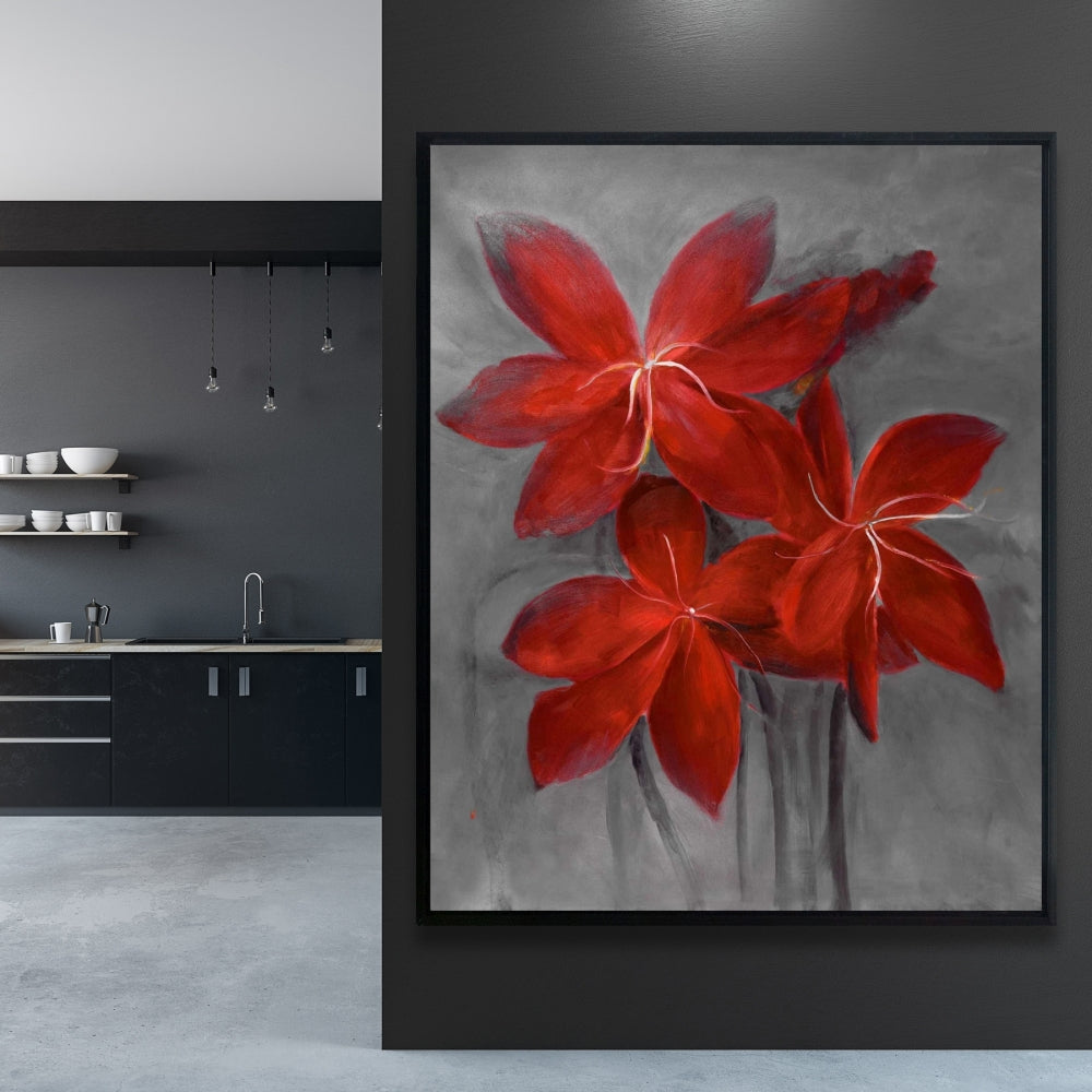 Toile encadrée « Lis asiatique » – Décoration florale asiatique pour chambre à coucher