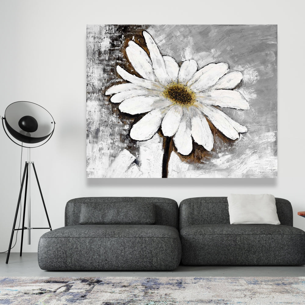 Industrial White Floral Canvas - Abstract Daisy Home Decor