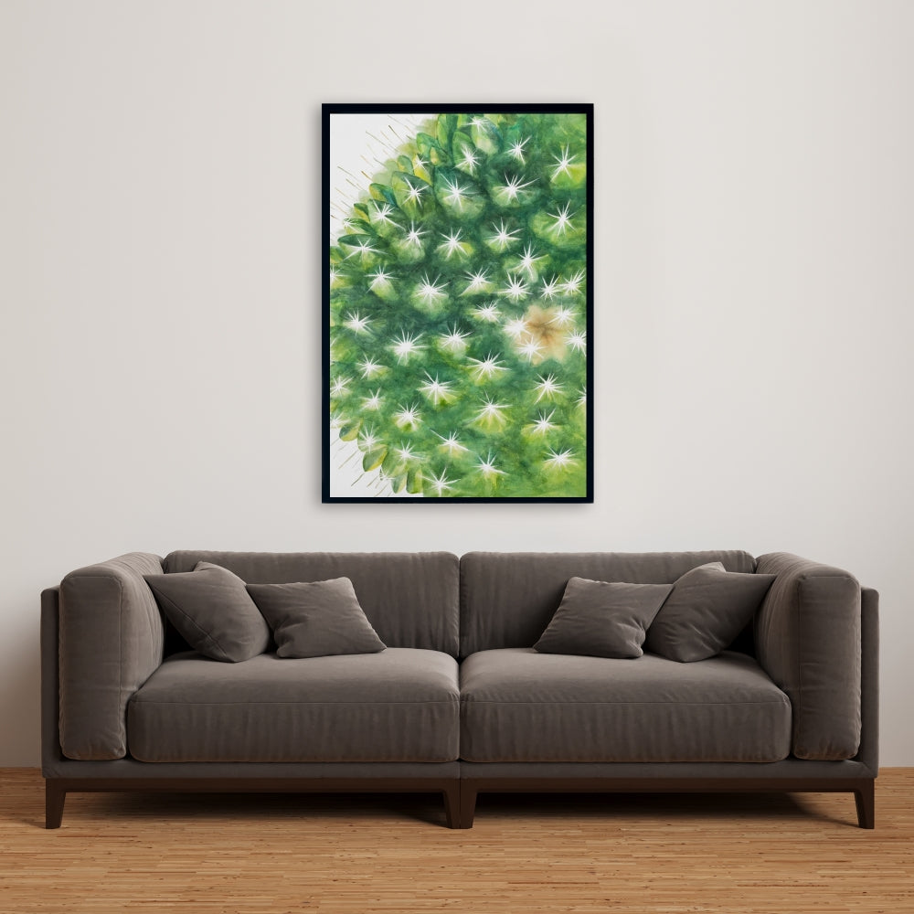 Watercolor Mini Cactus Green Framed Canvas - Bedroom Decor