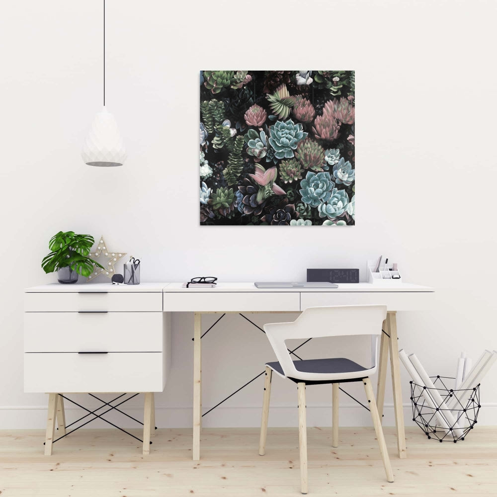Ensemble de succulentes botaniques en toile rose - Décoration de chambre à coucher