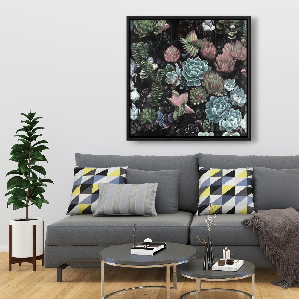 Ensemble de succulentes exotiques sur toile | Décoration de chambre encadrée rose