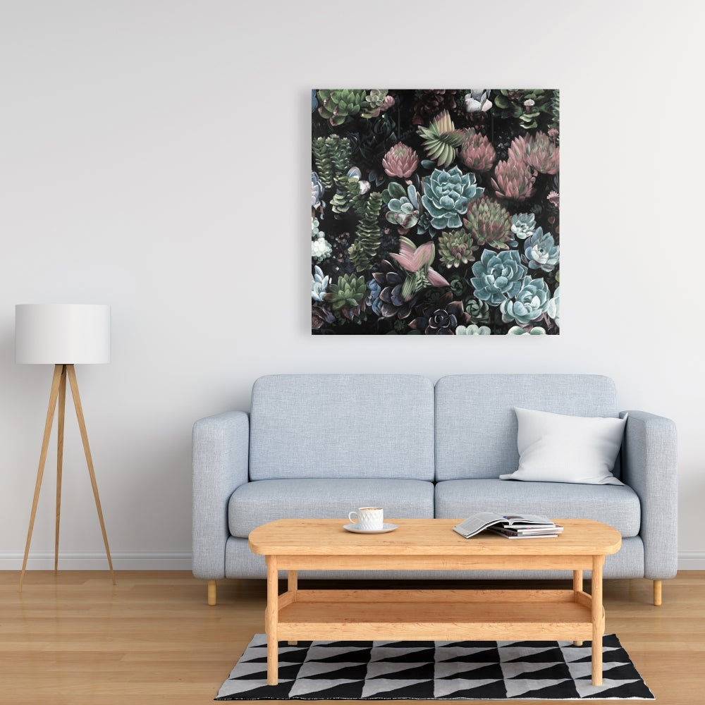 Ensemble de succulentes botaniques en toile rose - Décoration de chambre à coucher