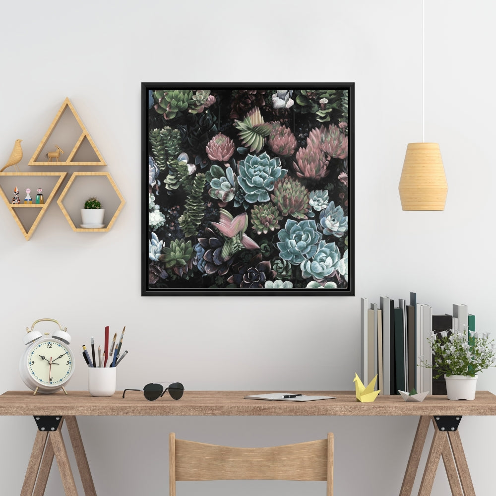 Ensemble de succulentes exotiques sur toile | Décoration de chambre encadrée rose