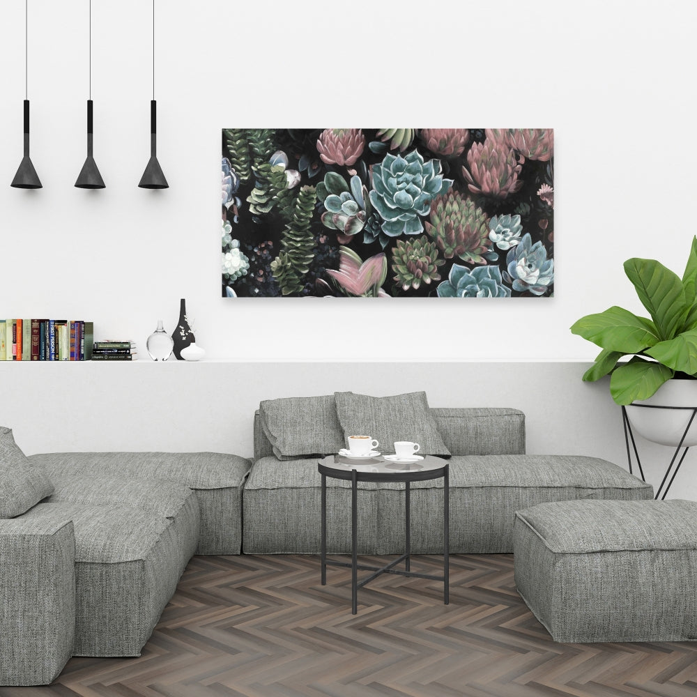 Ensemble de succulentes botaniques en toile rose - Décoration de chambre à coucher