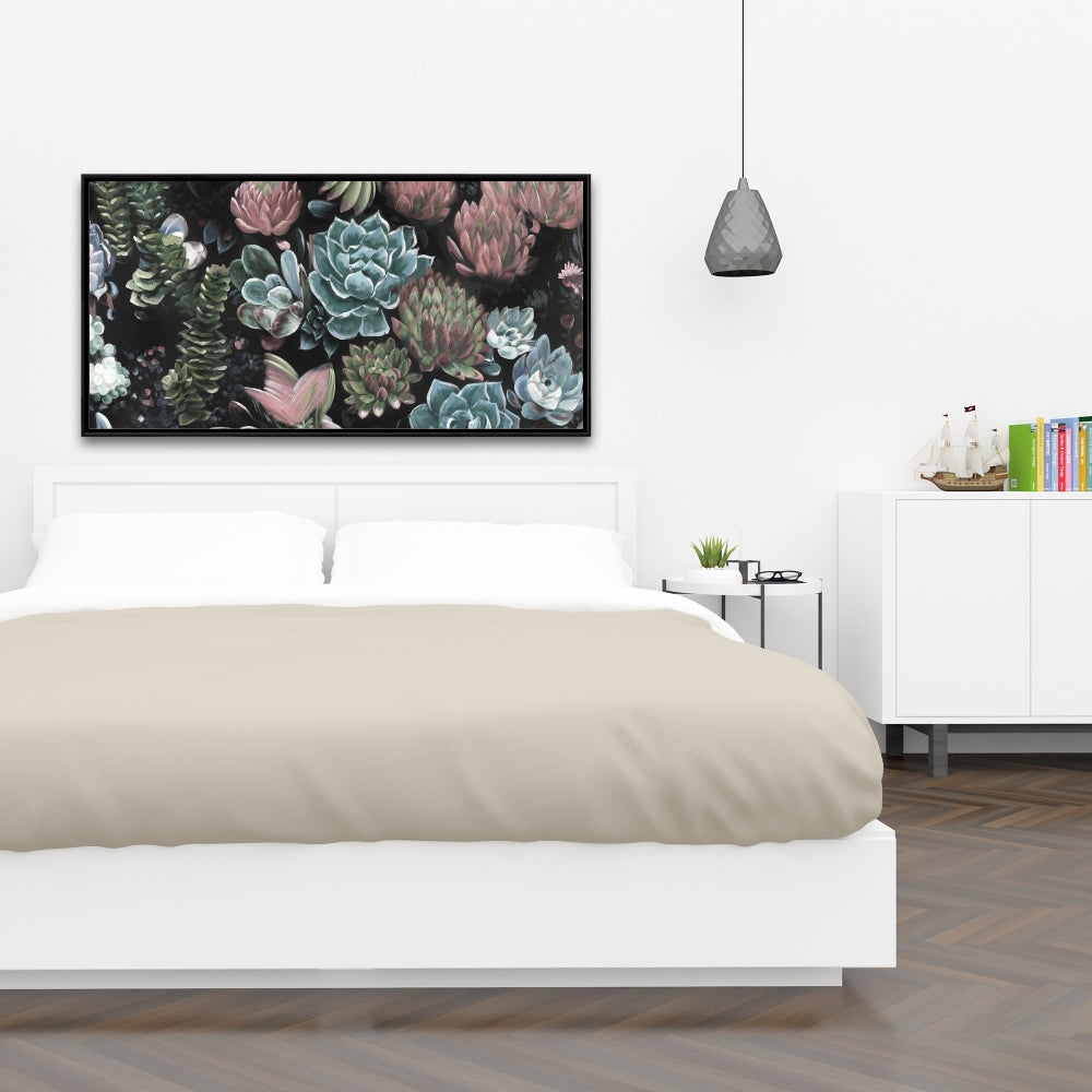 Ensemble de succulentes exotiques sur toile | Décoration de chambre encadrée rose