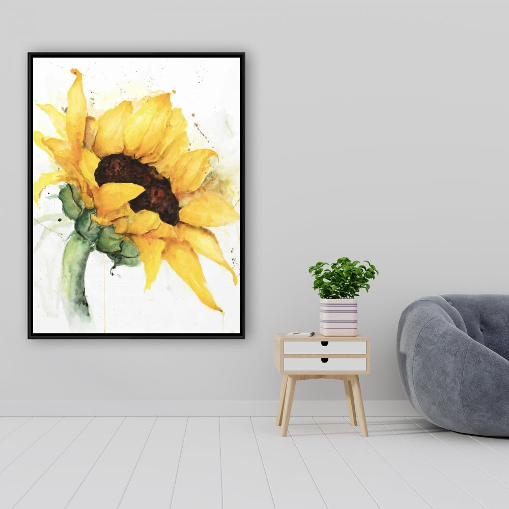 Watercolor Sunflower Canvas | Brown Floral Decor for Bedroom