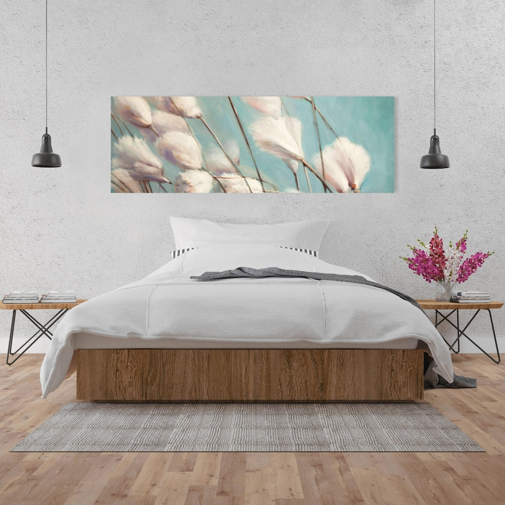 Bedroom Blue Botanical Canvas | Cotton Grass Flowers Decor