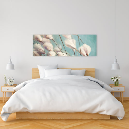 Bedroom Blue Botanical Canvas | Cotton Grass Flowers Decor