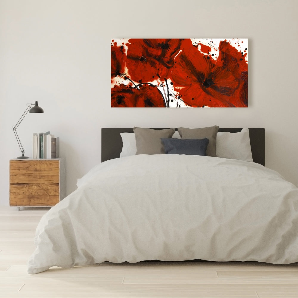 Abstract Red Flowers Field Canvas | Floral Bedroom Wall Art