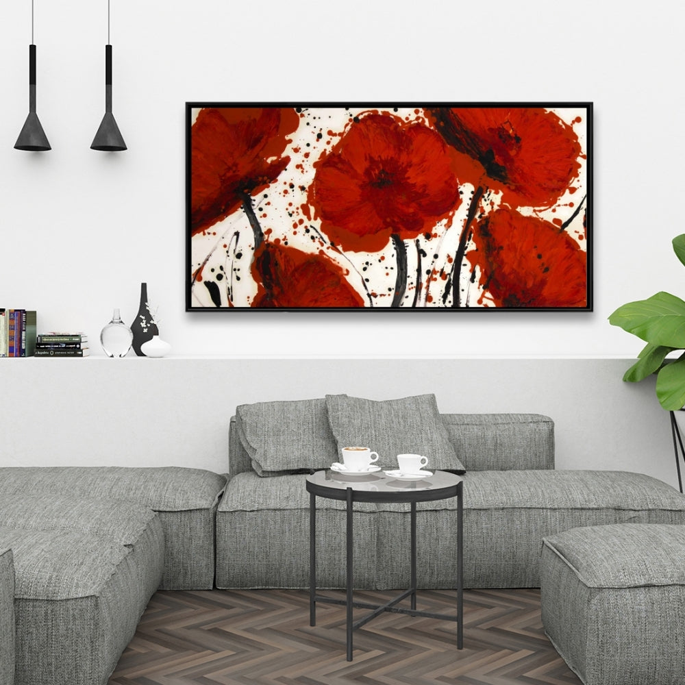 Peinture abstraite à l'huile : Fleurs rouges | Décoration d'intérieur sur toile encadrée
