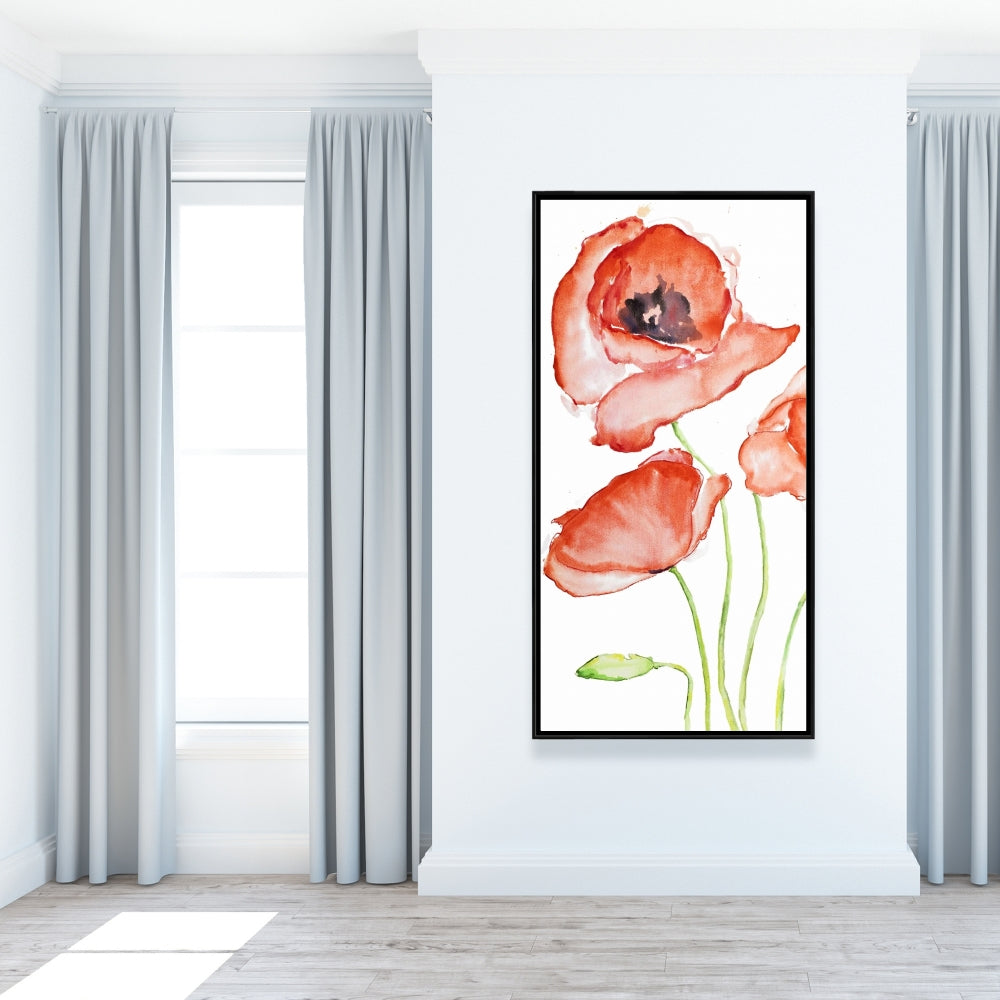 Watercolor Poppies Framed Canvas - Botanical Red Home Decor