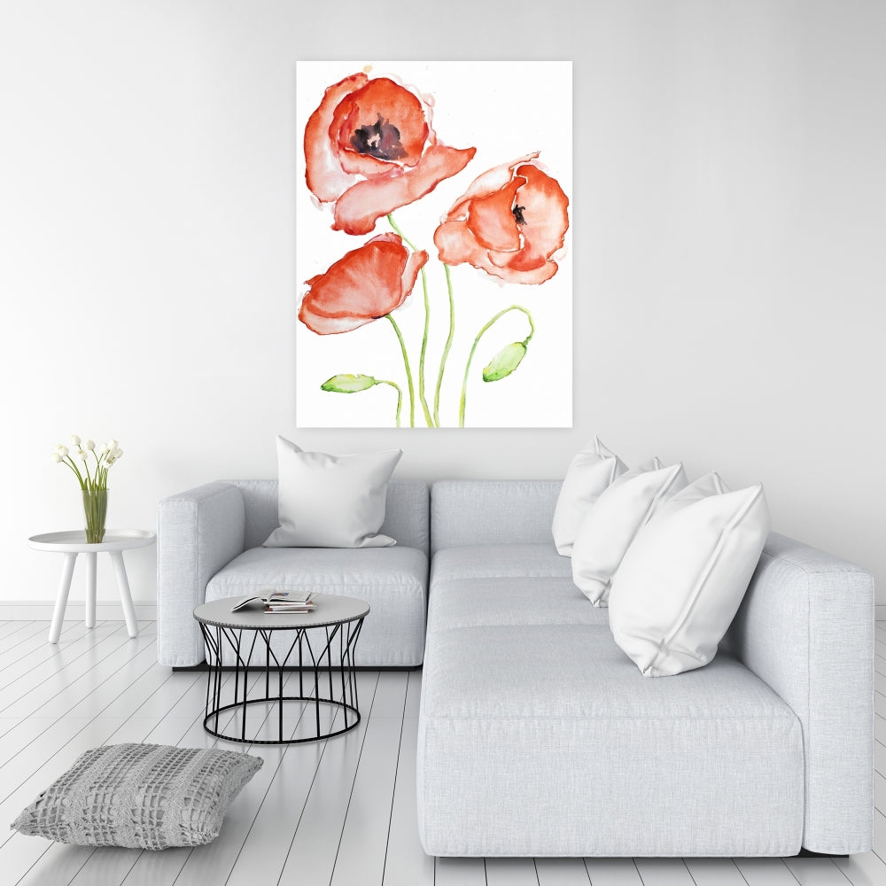 Watercolor Poppies Botanical Bedroom Canvas | Home Decor Art