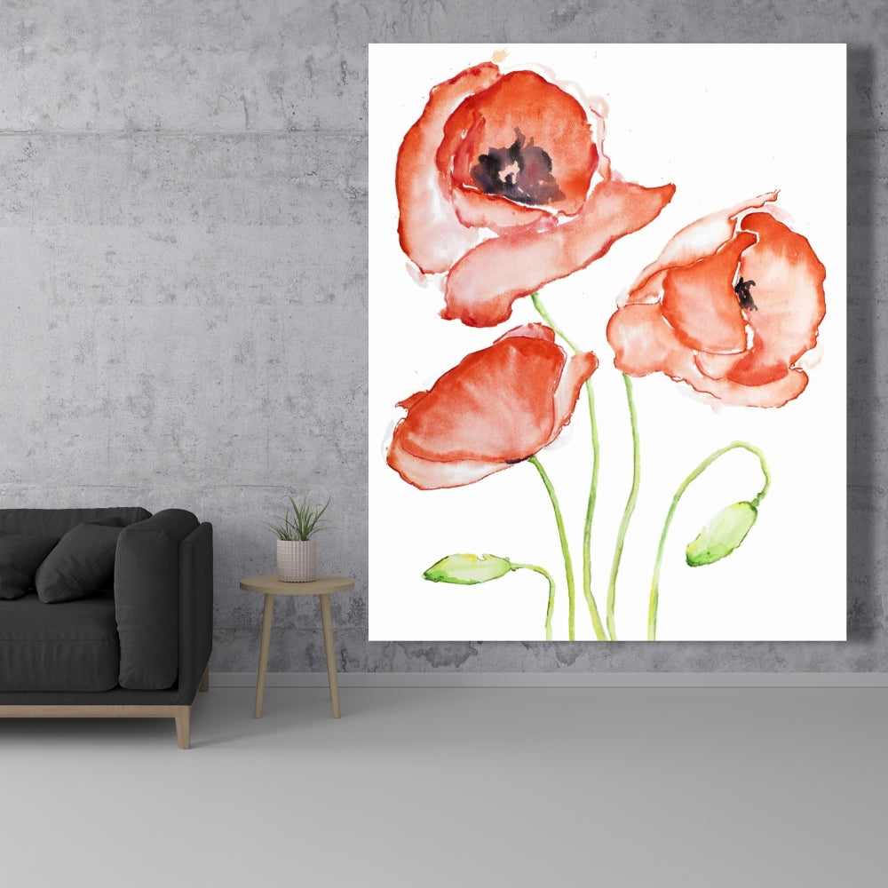 Watercolor Poppies Botanical Bedroom Canvas | Home Decor Art