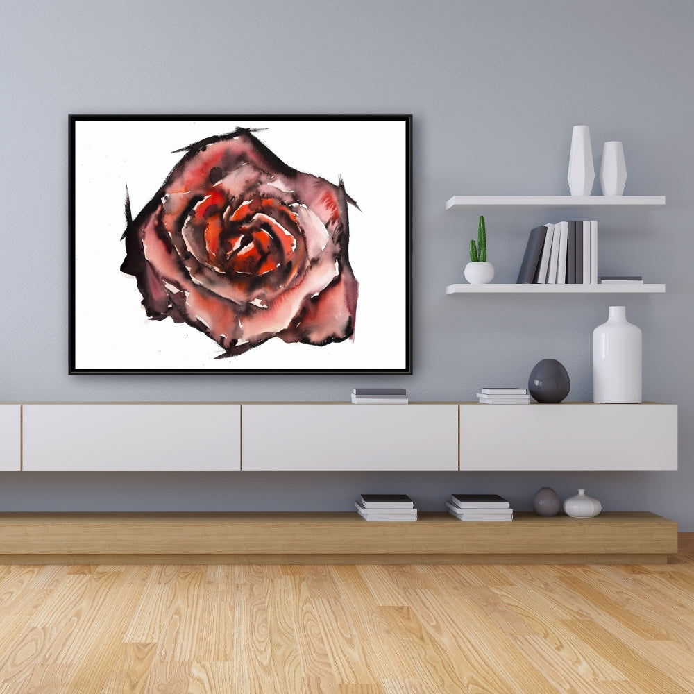 Watercolor Rose Canvas | Modern Red Framed Bedroom Decor