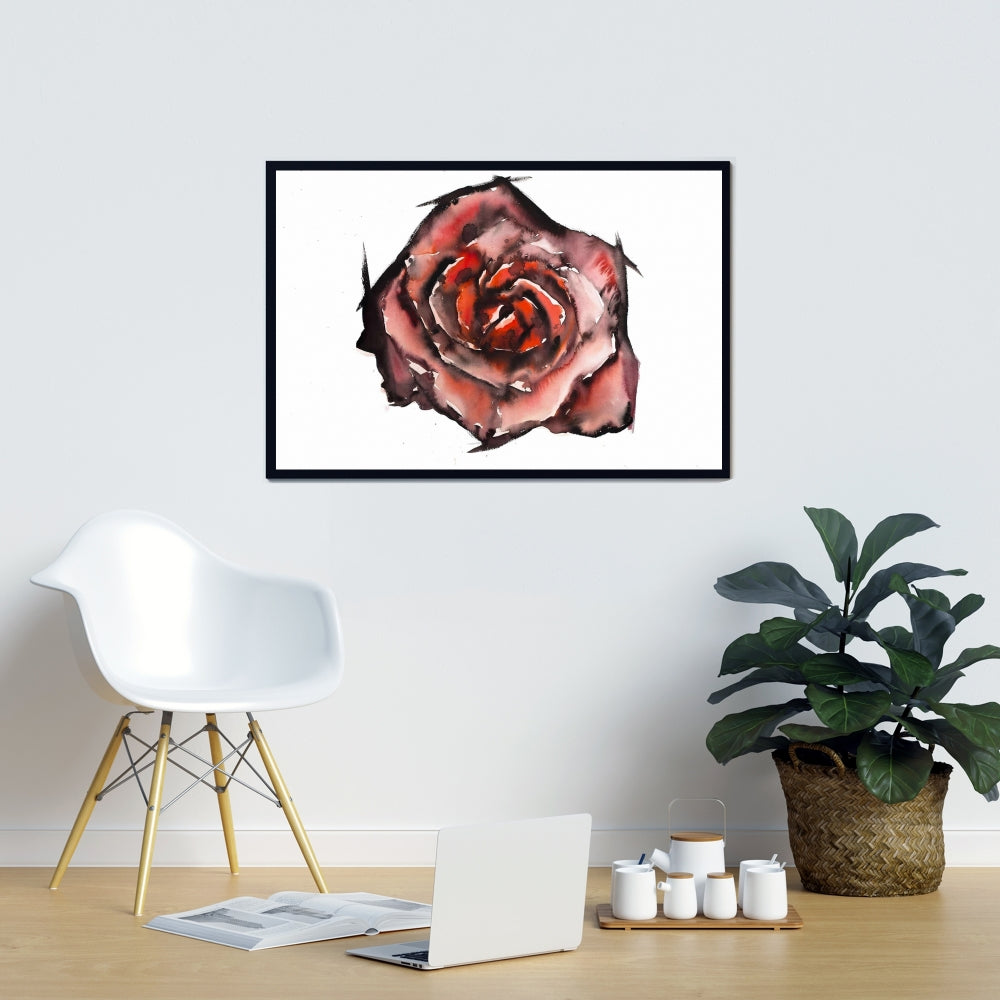Watercolor Rose Canvas | Modern Red Framed Bedroom Decor
