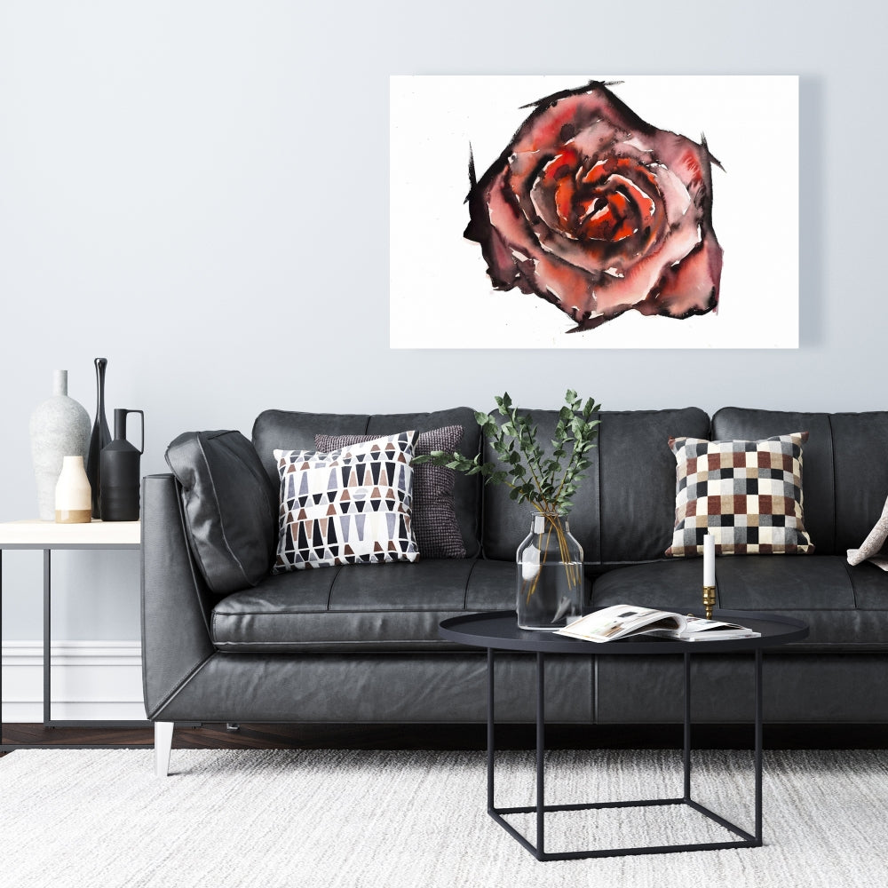 Modern Red Floral Canvas | Watercolor Rose Home Decor Art