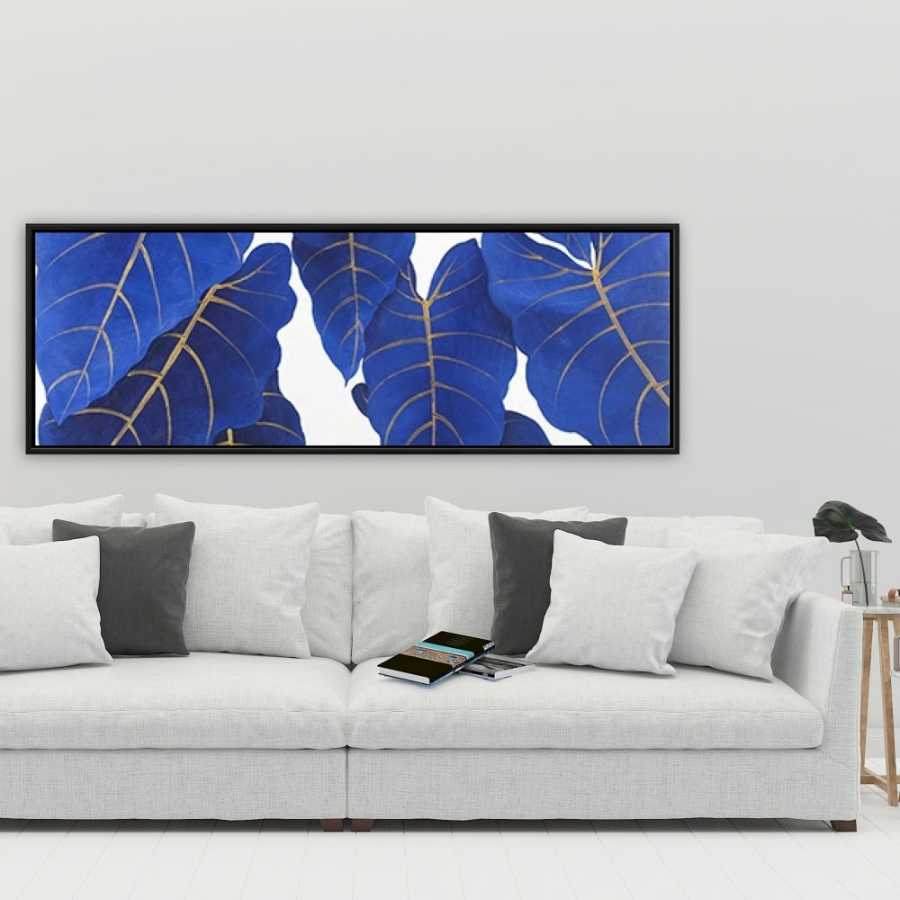 Tropical Abstract Blue Leaves | Botanical Canvas for Bedroom Decor
