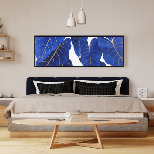 Feuilles tropicales abstraites bleues | Toile botanique pour décoration de chambre