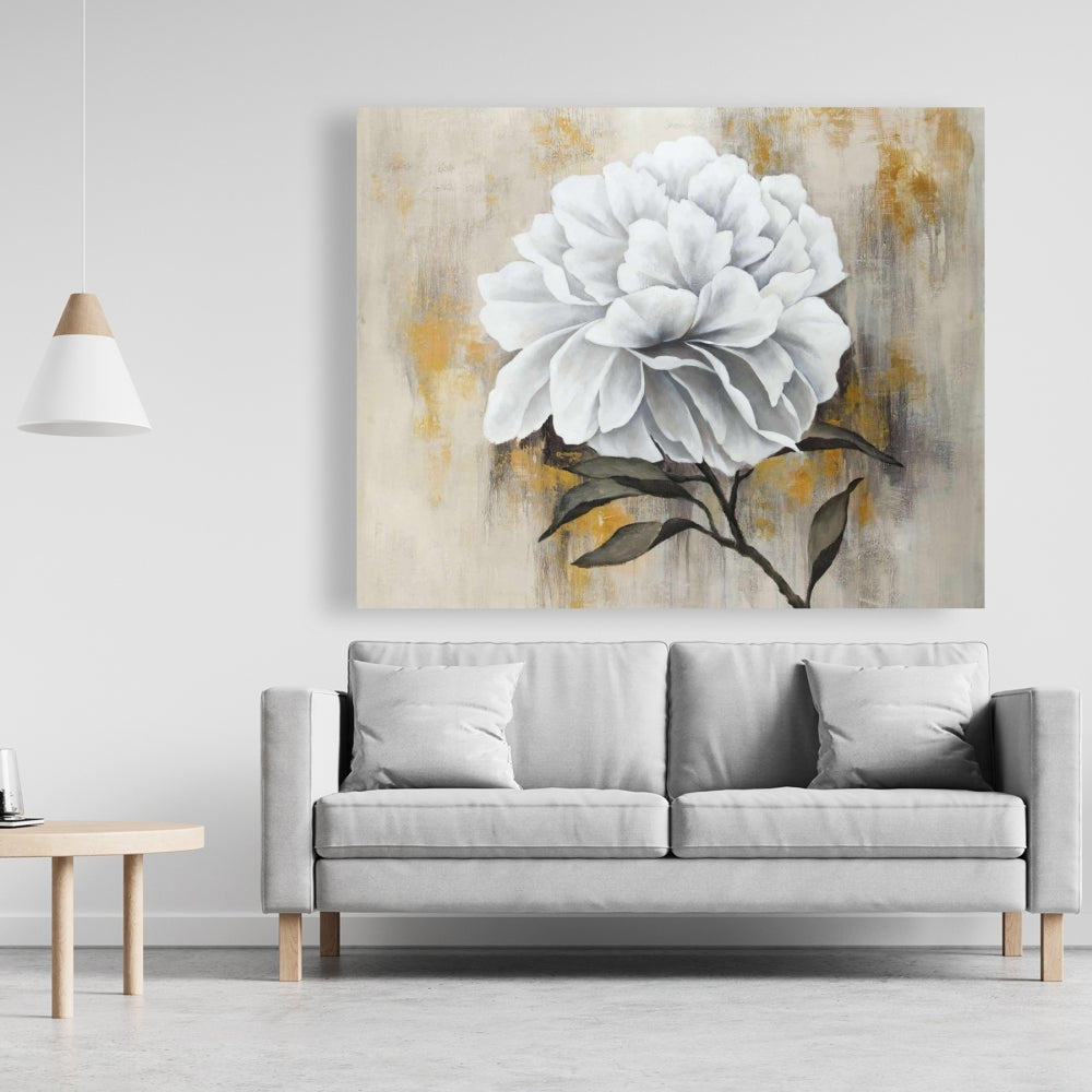 White Peony Canvas | Rustic Floral Living Room Wall Art Decor