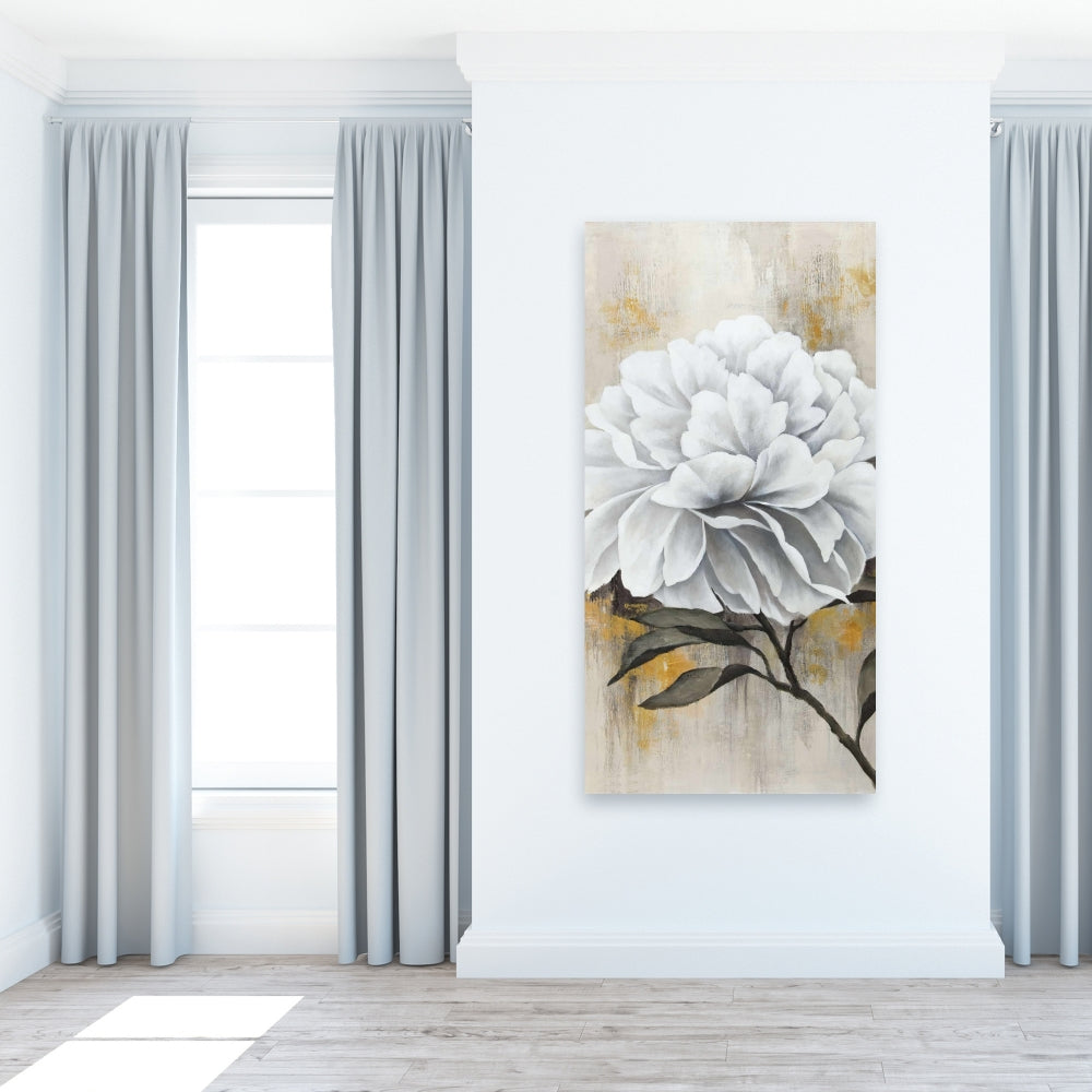 White Peony Canvas | Rustic Floral Living Room Wall Art Decor