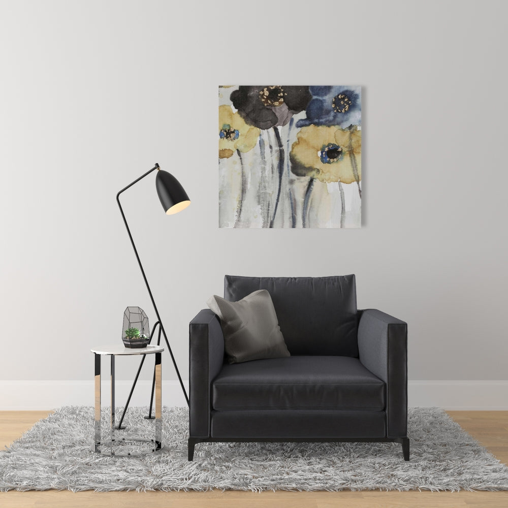 Gray Blue & Yellow Floral Canvas | Contemporary Bedroom Decor