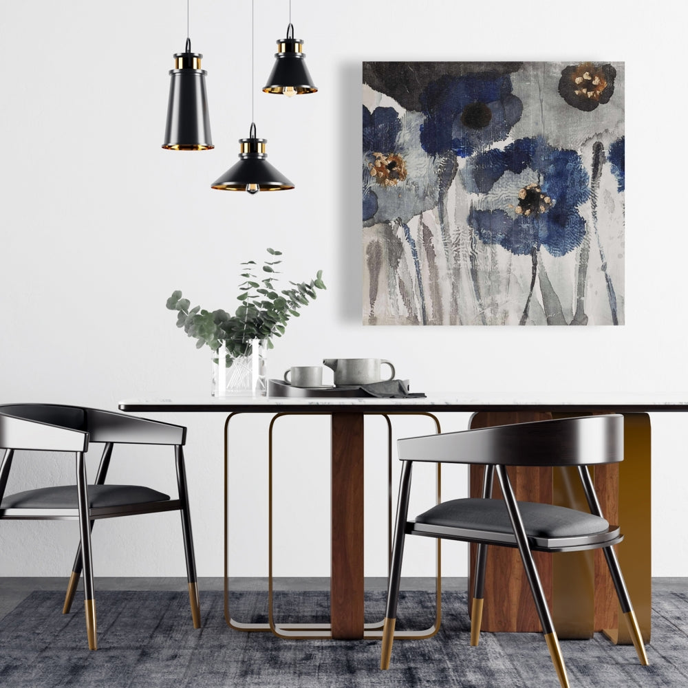 Botanical Blue Floral Canvas | Blue Blurry Flowers Home Decor