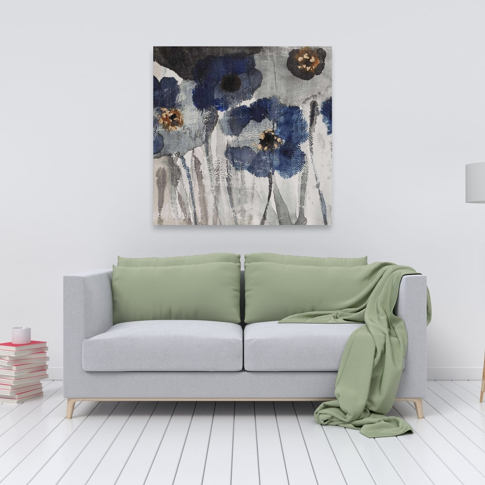 Botanical Blue Floral Canvas | Blue Blurry Flowers Home Decor