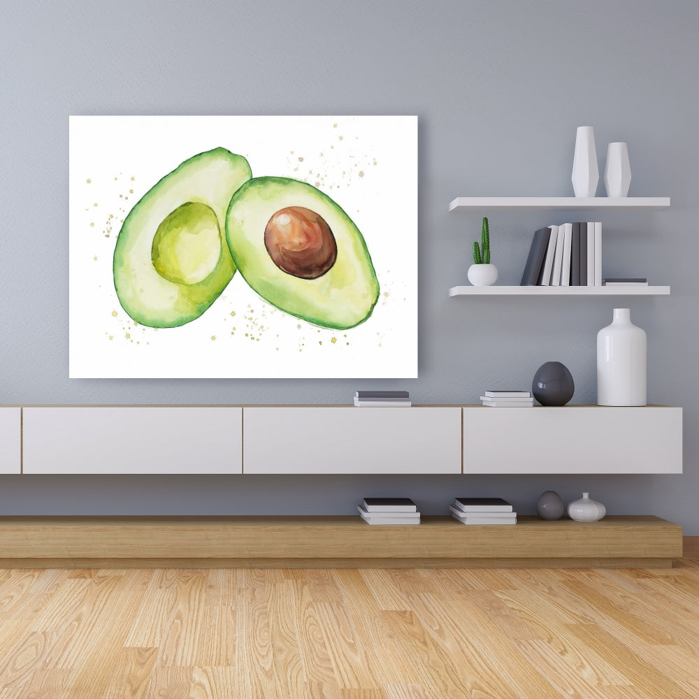 Watercolor Open Avocado Canvas - Kitchen Wall Art Decor