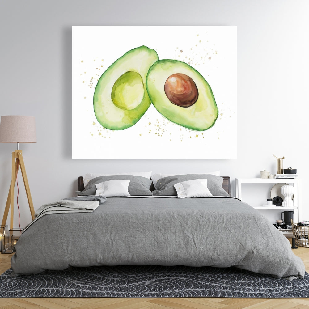 Watercolor Open Avocado Canvas - Kitchen Wall Art Decor