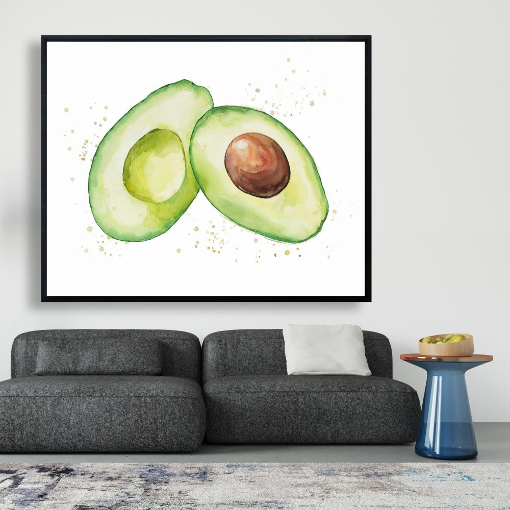 Watercolor Open Avocado Framed Canvas | Kitchen Wall Decor