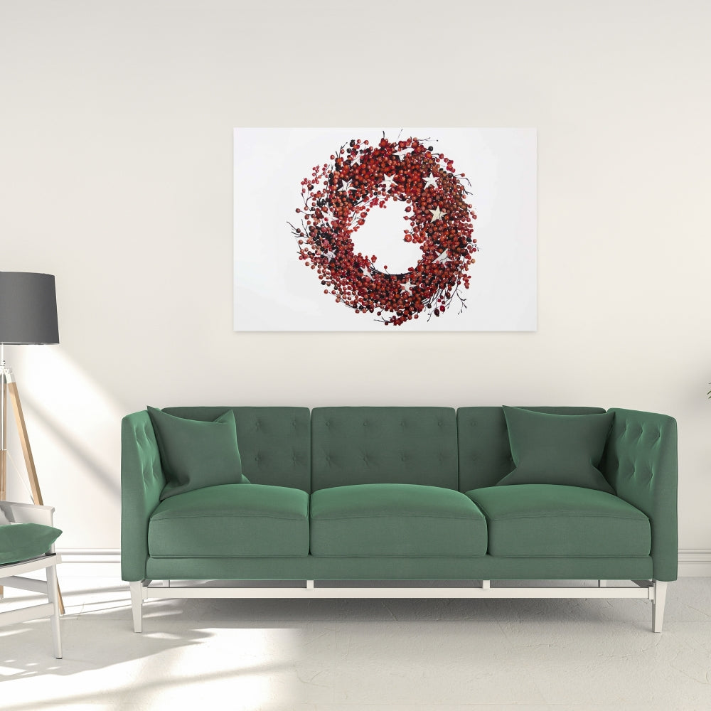 Rustic Red Berry Wreath Canvas - Home Decor for Livingroom