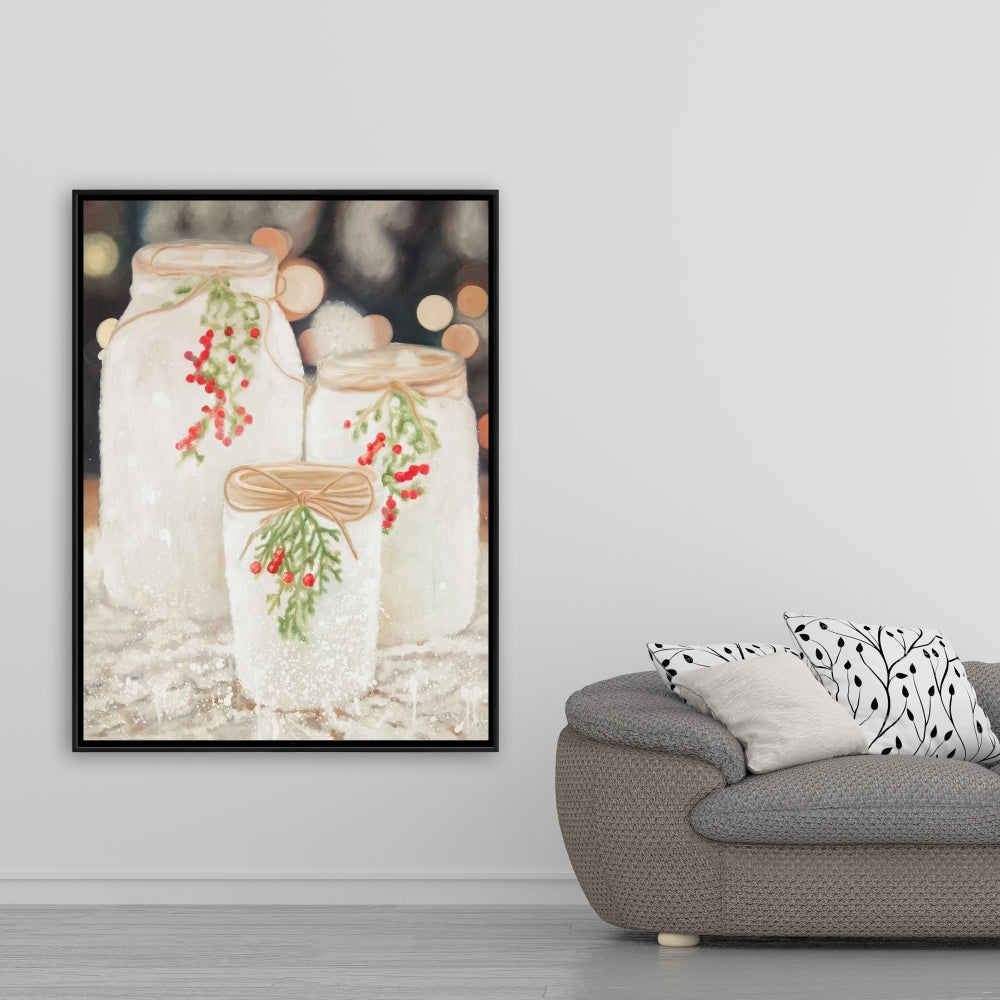 White Botanical Still Life Canvas - Christmas Candles Decor