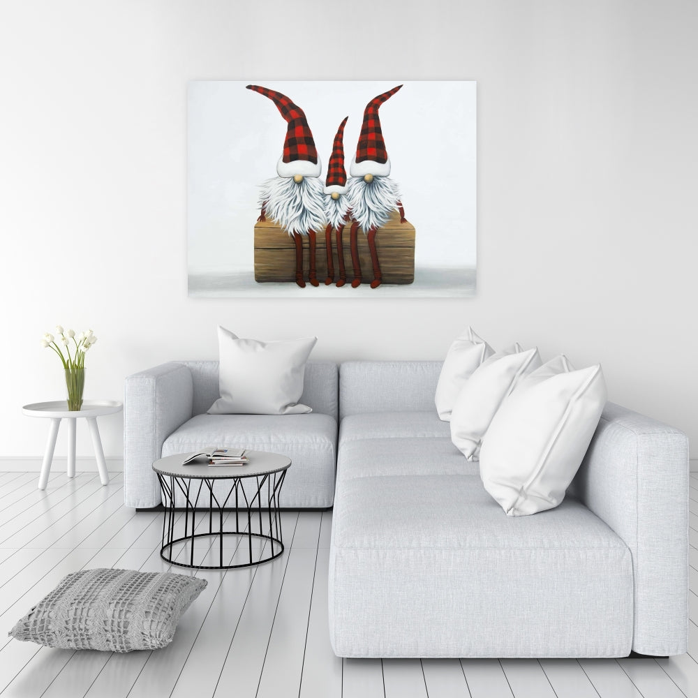 Three Christmas Gnomes White Canvas | Festive Bedroom Decor