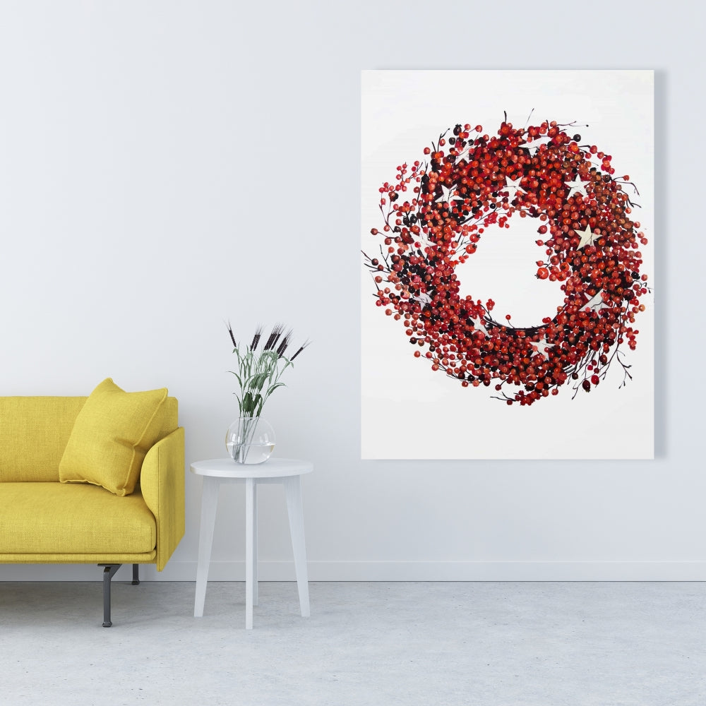 Rustic Red Berry Wreath Canvas - Home Decor for Livingroom