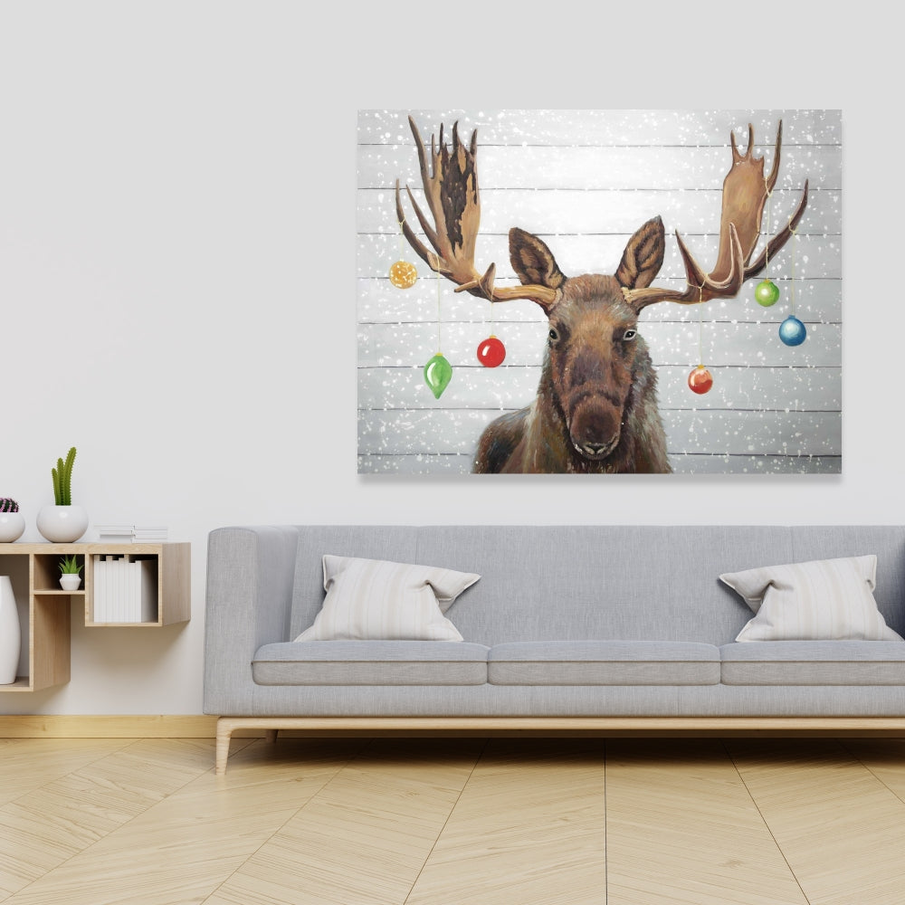 Brown Moose Christmas Balls Canvas - Home Decor Wall Art