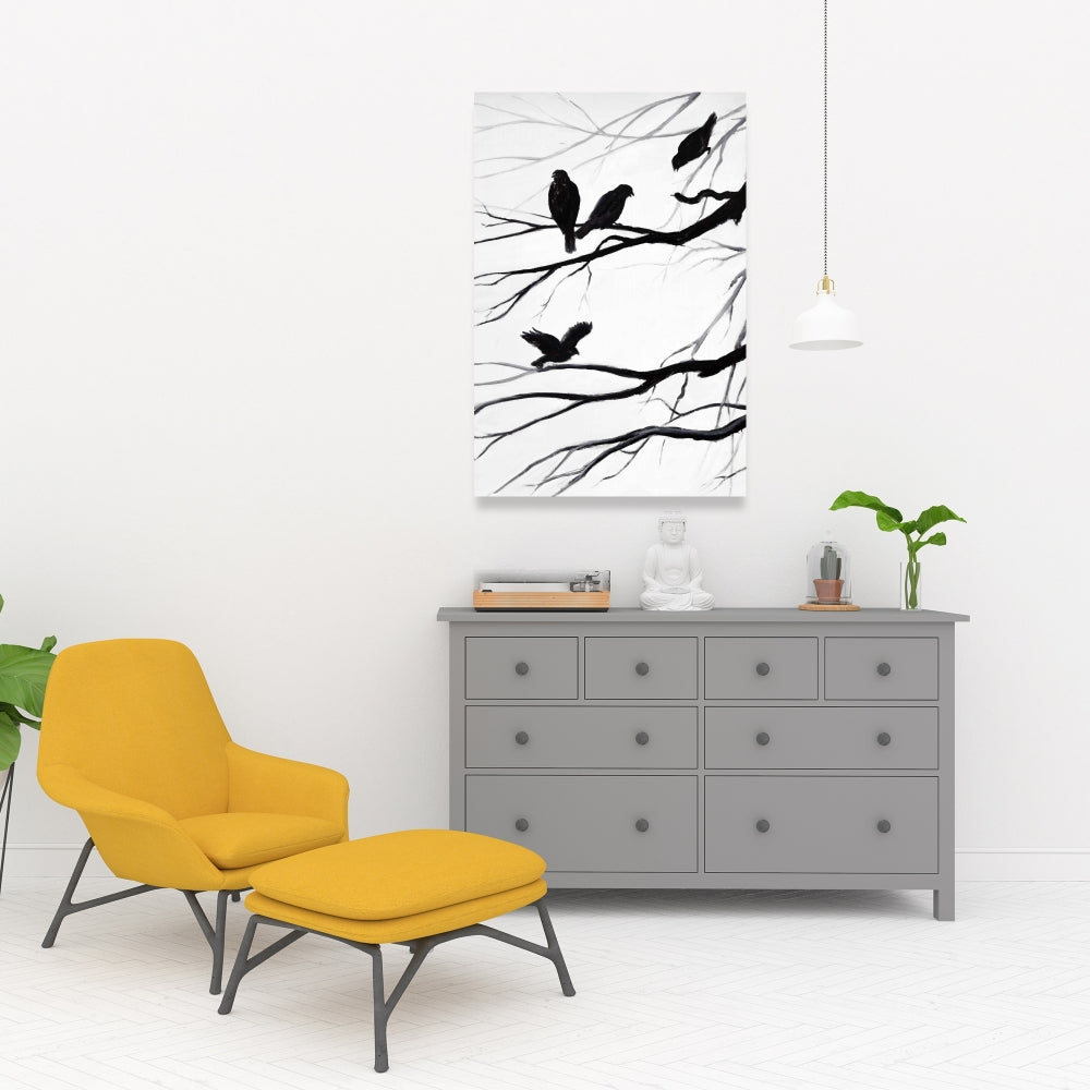Silhouette of Birds White Canvas - Bedroom Trees Wall Art