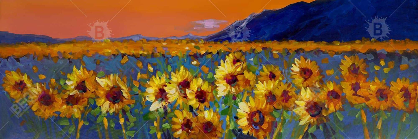 Blue Floral Bedroom Canvas - Field of Sunflowers Home Decor