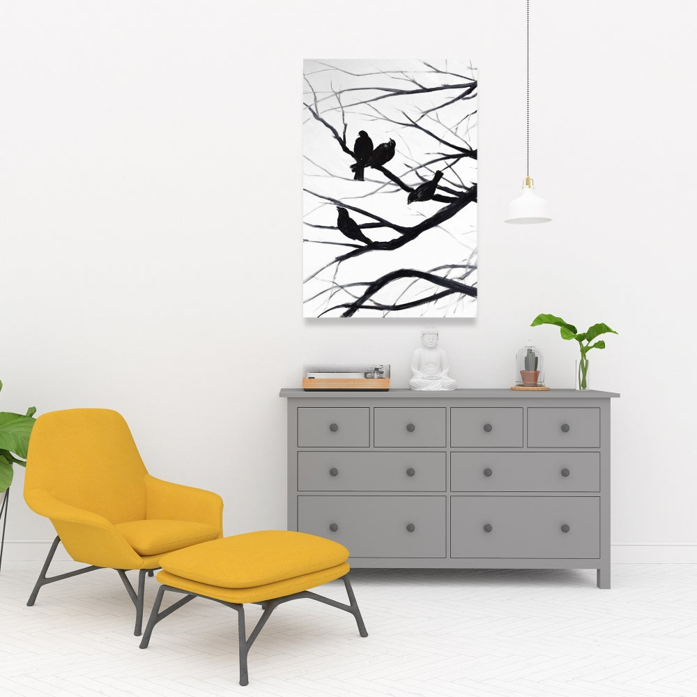 Birds and Branches Silhouette Canvas | Monochrome Trees Decor