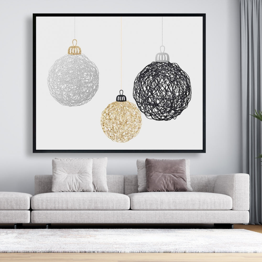 Décoration sur toile encadrée « Trois boules de Noël »