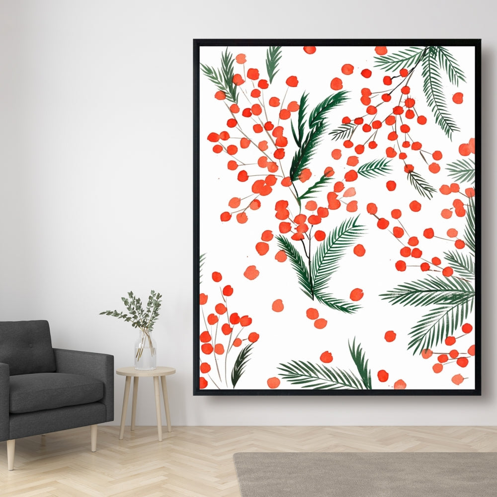 Mistletoe Leaf Pattern Framed Canvas - Holiday Home Decor
