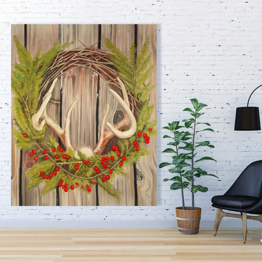 Rustic Botanical Canvas - Christmas Wreath with Panache Decor