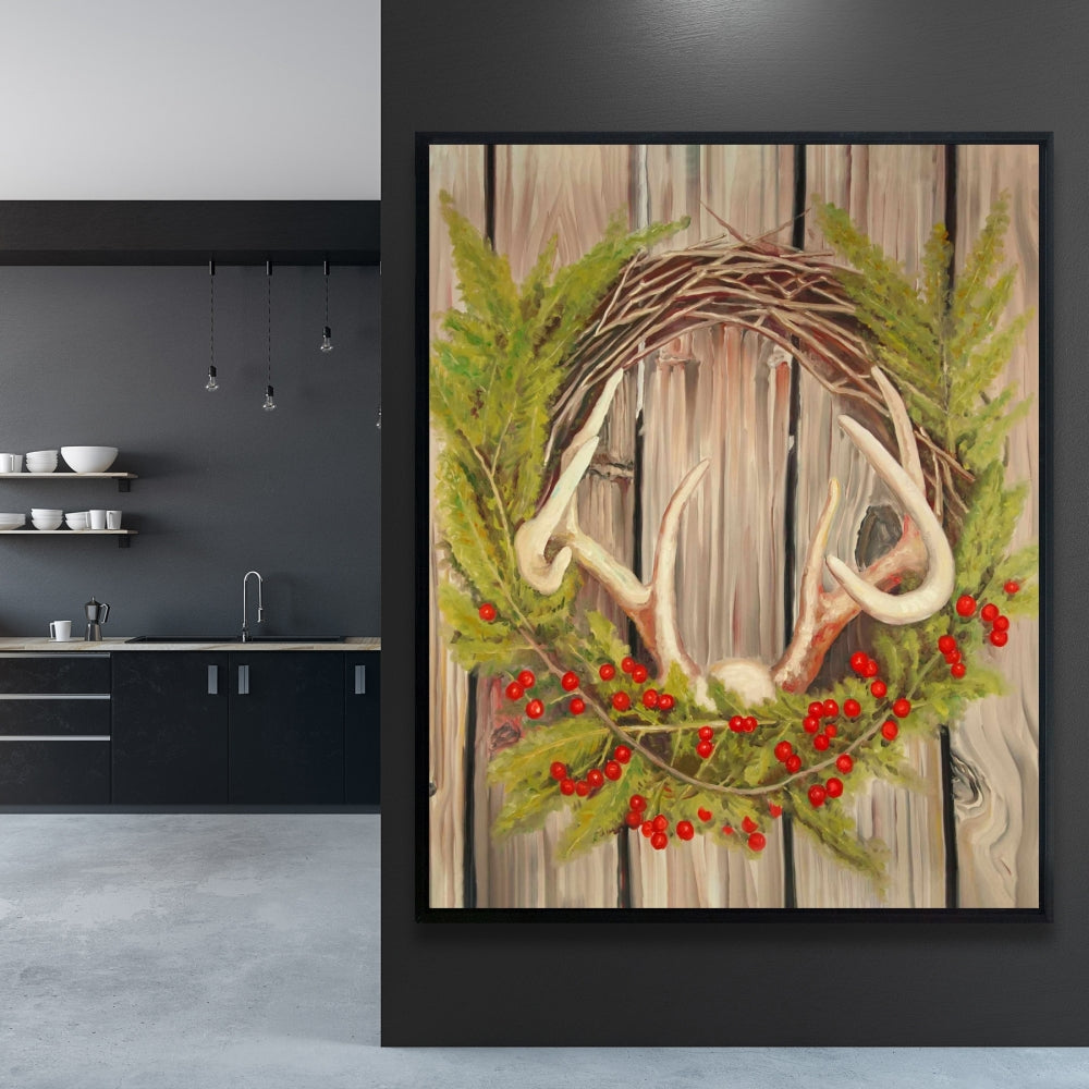 Rustic Botanical Canvas - Christmas Wreath with Panache Decor