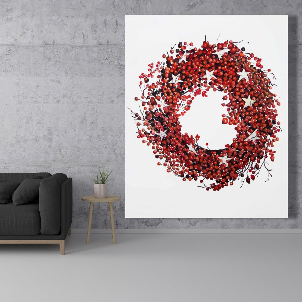 Rustic Red Berry Wreath Canvas - Home Decor for Livingroom